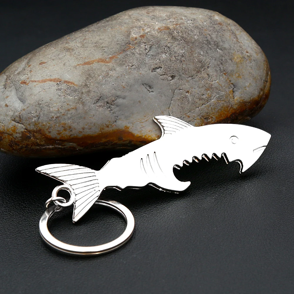 Metal Shark Bottle Opener Keyring Portable Beer Opener Key Chain Ocean Pendant Party Tool Gift For Men Friends Fishing Fans