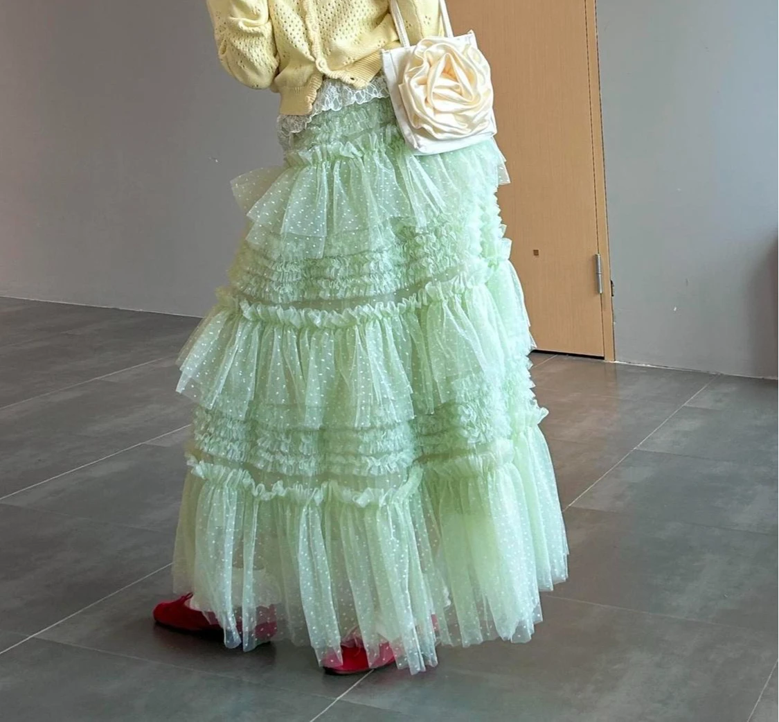 Sweet Lotus Leaf Edge Mesh Cake Skirt for Women's Autumn and Winter New Embroidered Polka Dot Skirt