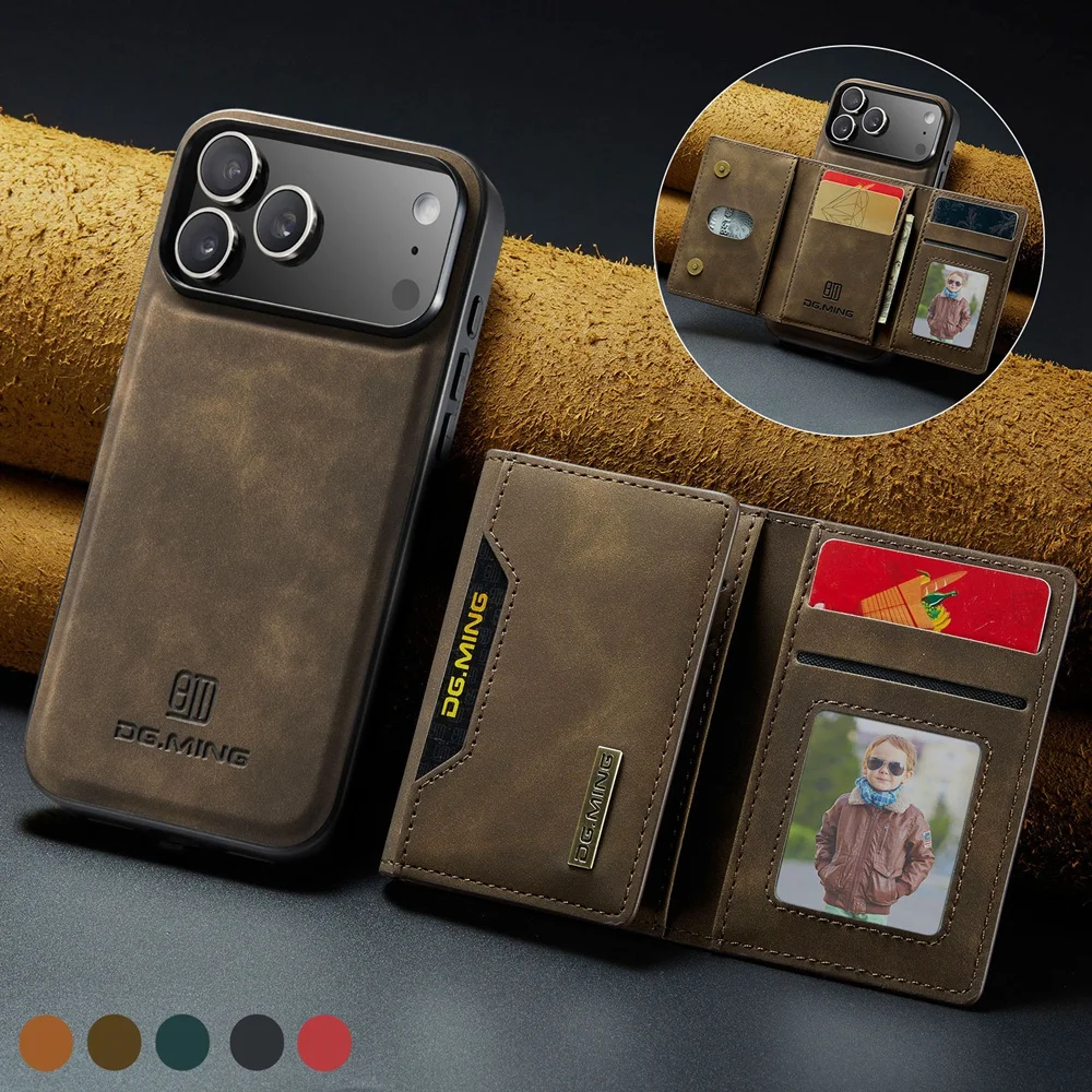 

2-in-1 Magnetic Card Pocket + PU Leather Phone Case For iPhone 17 16 15 14 13 12 Mini 11 Pro XS Max XR X 7 8 Plus Air Cover