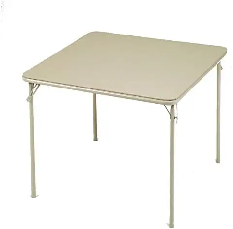 

Sudden Comfort 34 by 34 Inch Portable EZ Slide Leg Lock Square Metal Padded Vinyl Top Folding Dining Card in Buff Tan Pad locks
