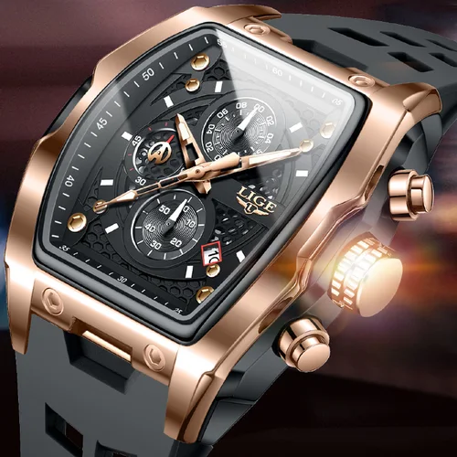 Reloj LIGE para hombre, reloj de pulsera de cuarzo resistente al agua de lujo, cronógrafo luminoso con fecha, reloj deportivo de silicona, relojes para hombre, relojes + caja