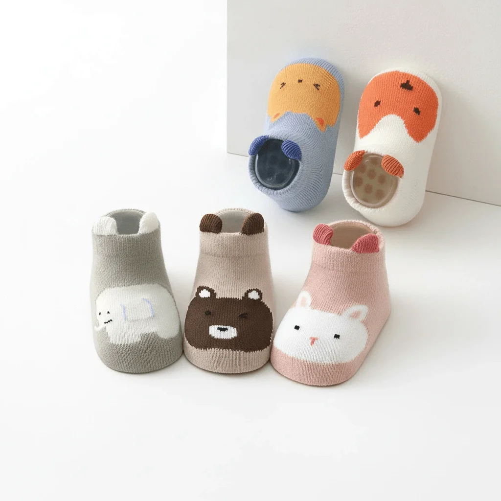 

5 пар противоскользящих носков для мальчиков и девочек с милыми рисунками животных, удобные и дышащие детские носки для дома.
