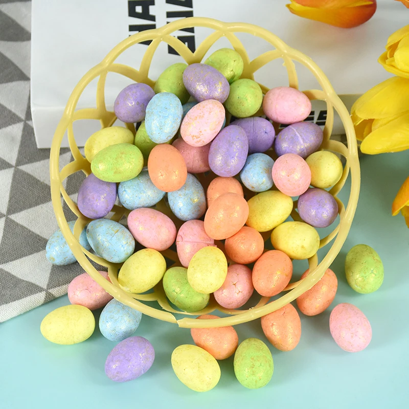 50Pcs Easter Eggs With Basket DIY Crafts Mini Colourful Foam Egg Easter Party Decoration 2025 For Home Kids Gift Supplies