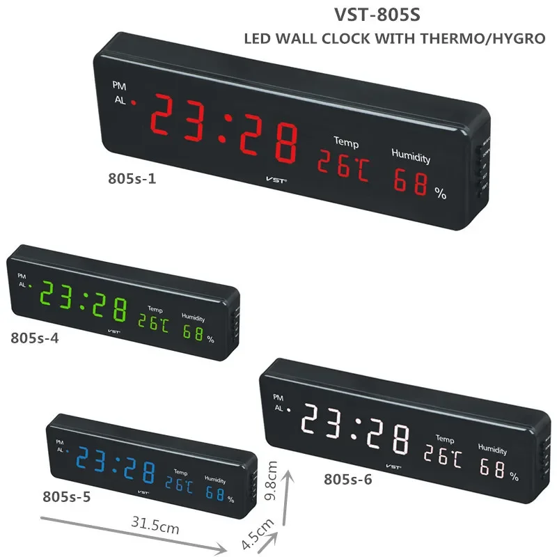 Duży cyfrowy budzik LED Sypialnia Świecący elektroniczny zegar stołowy z termometrem Higrometr Wielofunkcyjny zegarek biurkowy