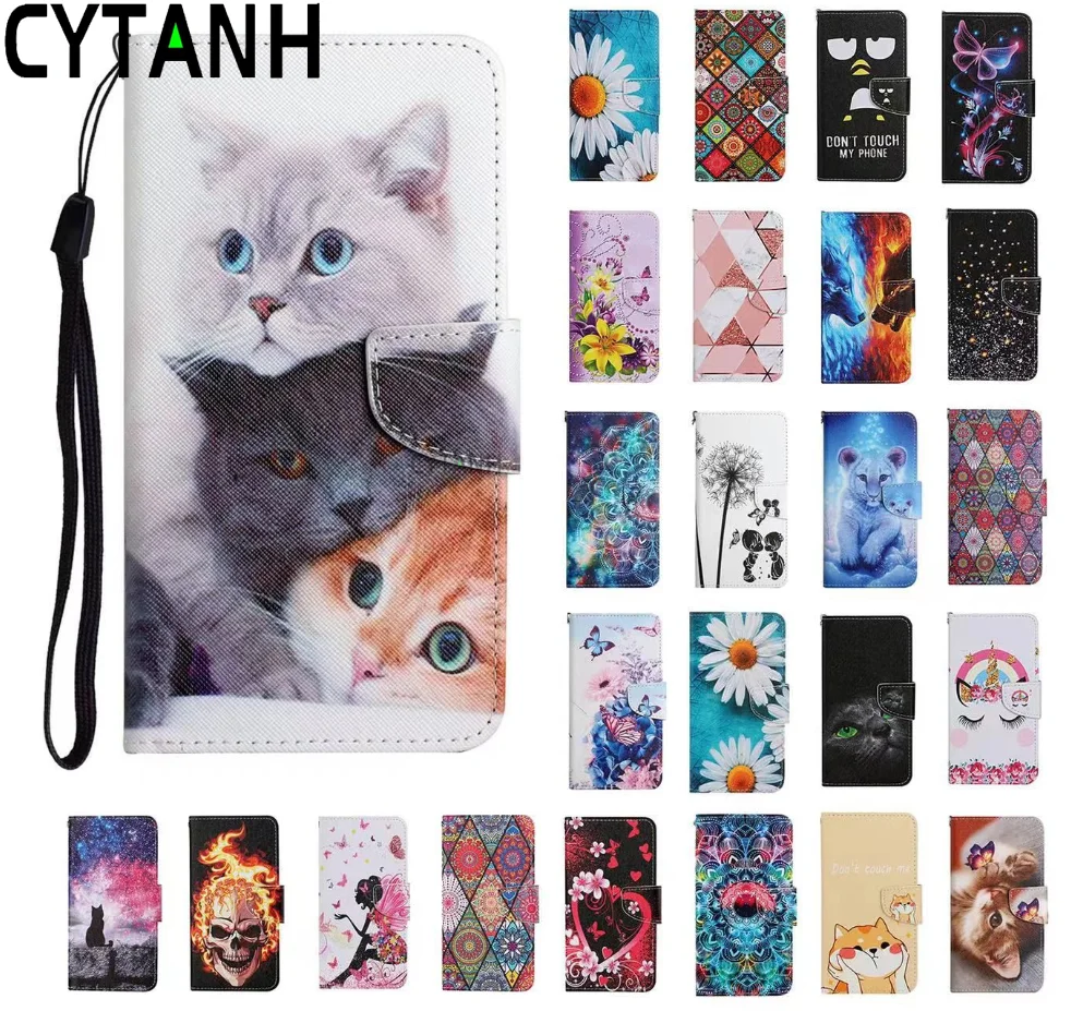 CYTANH Leather Case For Redmi Note 10 10S 11 11S Pro 5G 10C 8T Flip Wallet Card Slot Holder Phone Book Cover Flower Cat