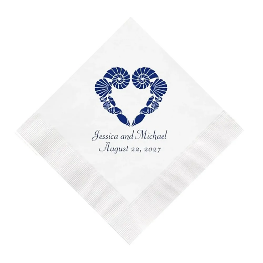 

Shell Heart Design Wedding Napkins Personalized Set of 100 Beach Reception Paper Cocktail Themed Seashells