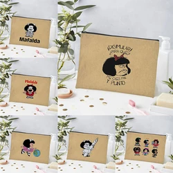 Mafalda-Anime Cartoon Comic Bolsa De Maquiagem De Linho, Bolsa De Moedas, Bolsa De Viagem De Higiene Pessoal, Mala Profissional para Mulheres, Casos Cosméticos