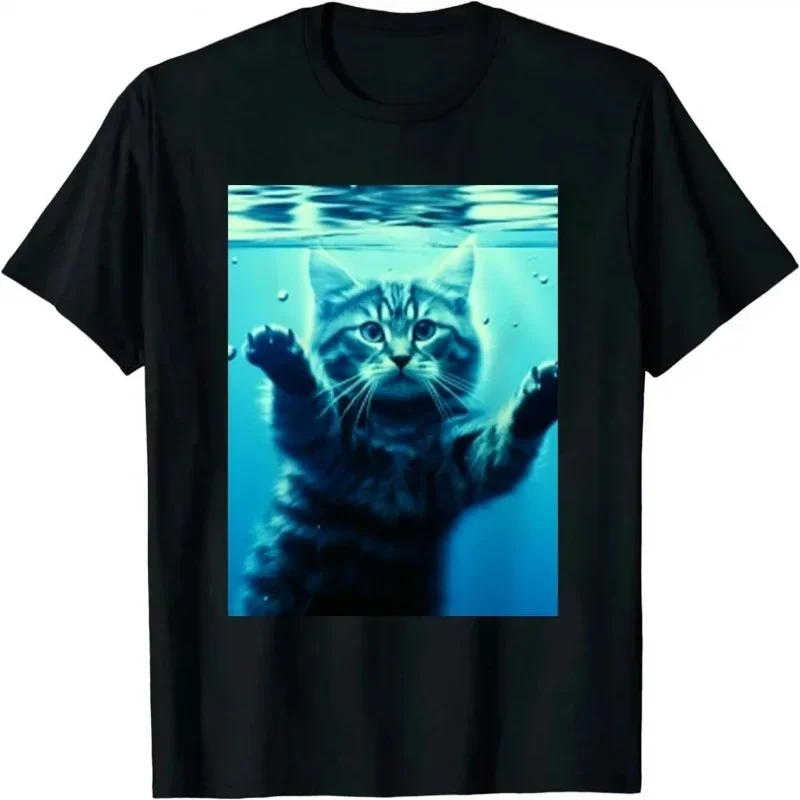 Funny Cat Shirt Kitty Anime Graphic T-shirts for Men Clothing Women Short Sleeve Tees Vintage High Quality 100%Cotton