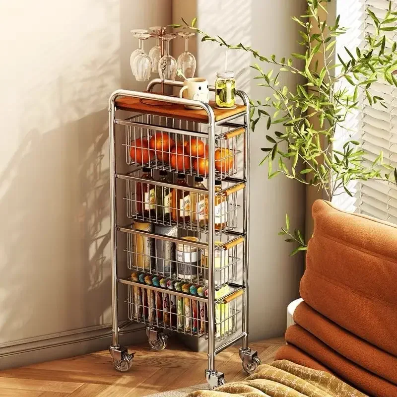 

Customizable Metal Craft Living Room Storage Side Table Kitchen Rack Floor Drawer Vegetable Cart Refrigerator