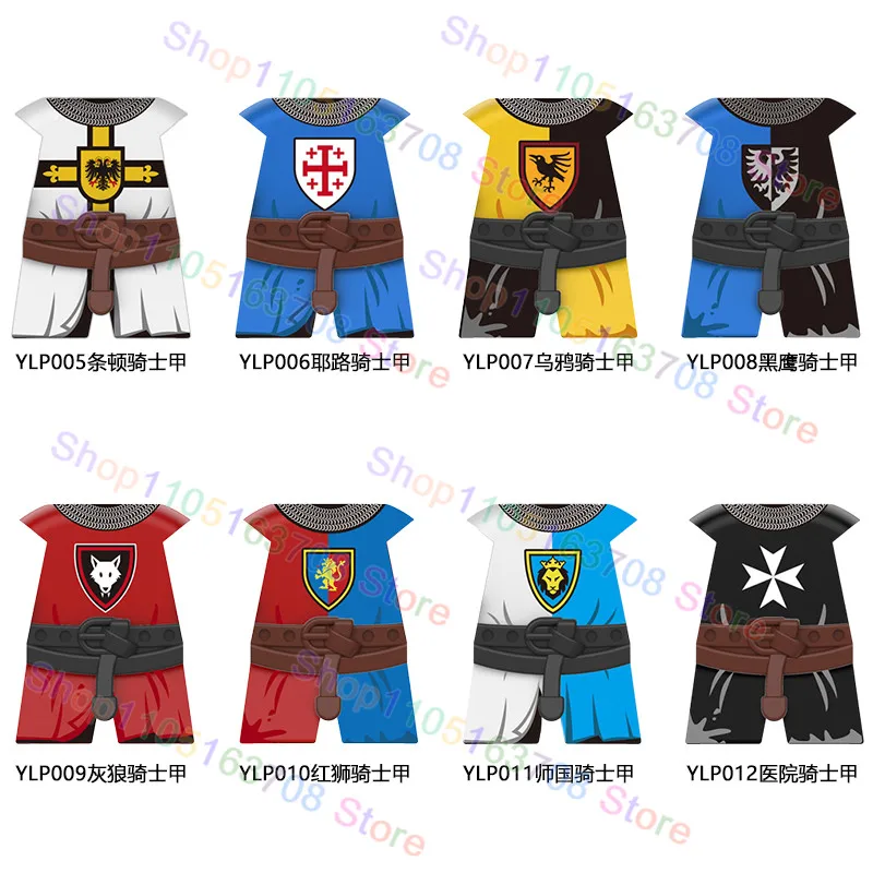 Blocs de construction de figurines de château médiéval, accessoires militaires, bouclier rond romain, double fourreau, tablier, jupe, armure, cape, jouet en briques