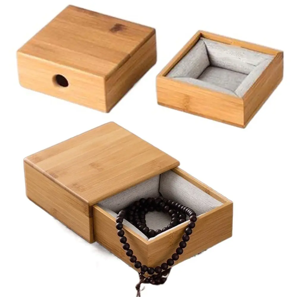 Natural Bamboo Wood Jewelry Box Single Slot Velvet Soft Interior Jewelry Chest Organizer Space Saving Large Capacity