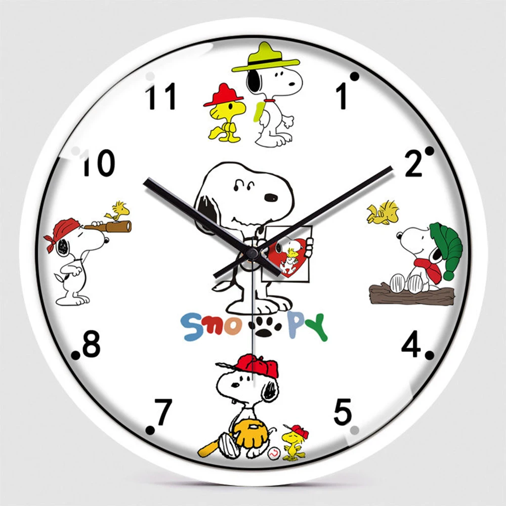 Cute Snoopy Peanut Cartoon Wall Clock Silent Non Ticking Round Colorful Number Bedroom Home Decor Balloon Anime Wall Watch Gift