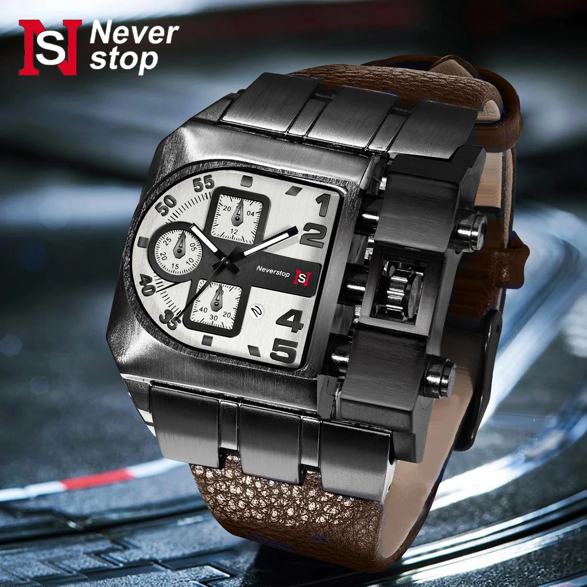 NS large dial quartz mens Watch Casual belt personality square quartz watch