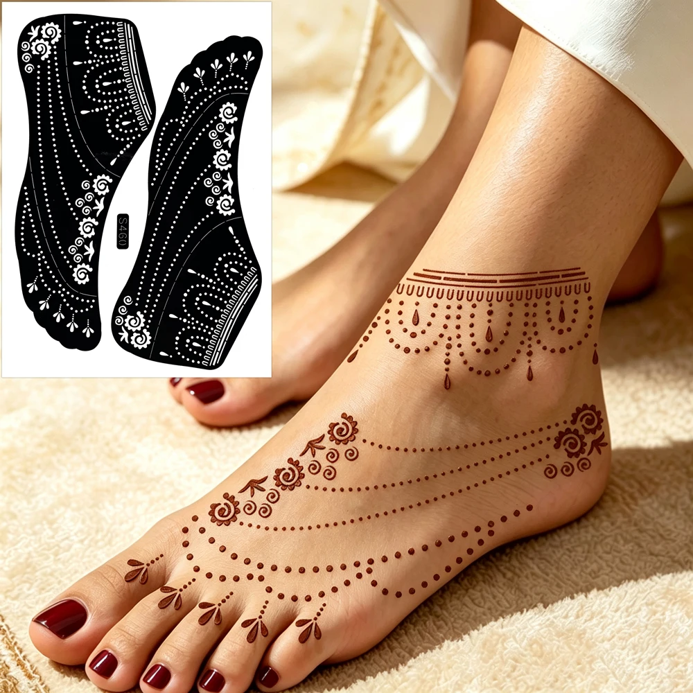 1 Sheet Henna Tattoo Stencil for Foot Painting Flower Tattoo Template Mehndi Template Suitable for Wedding Festival Body Art