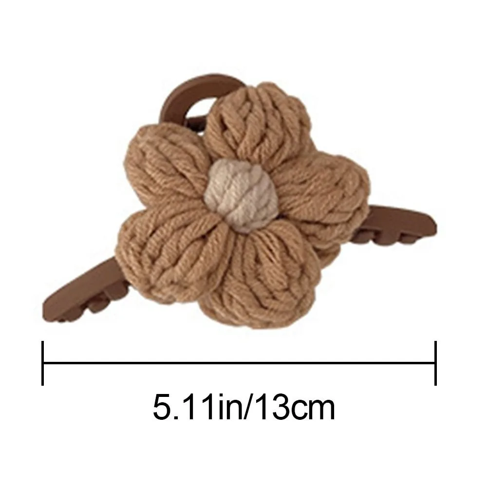 Retro Woolen Weave Flowers Hair Clips Clamps Autumn and Winter Ponytail Claws Woman Hairpins Shark Accessories For Girls Elegant