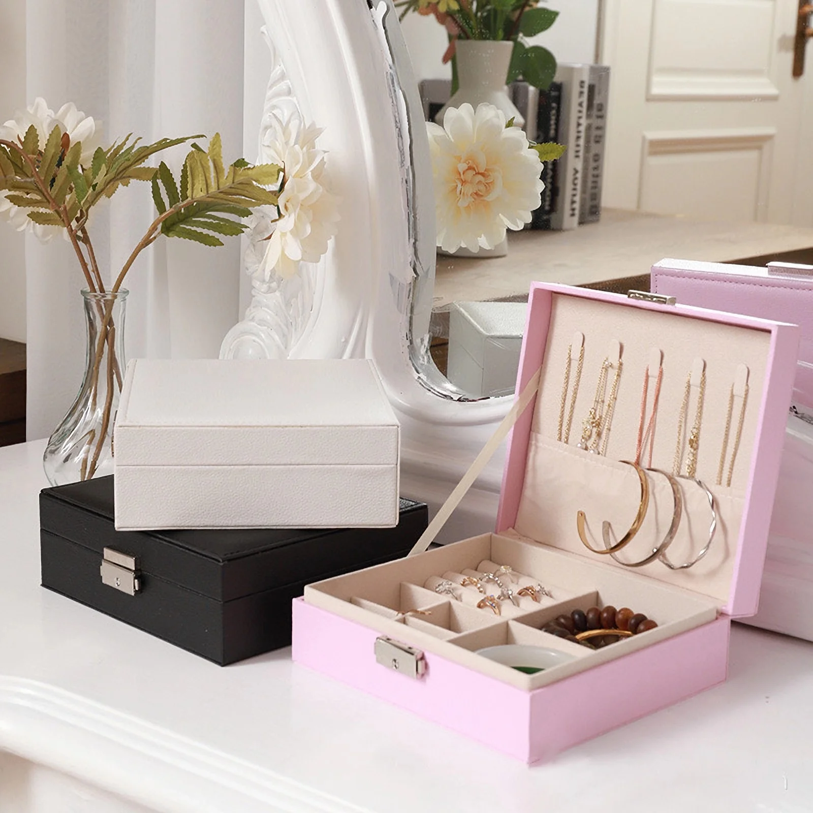 1pc Large Capacity Drawer Style Lockable Jewelry Box ,Large Capacity Jewelry Organizer Box,For Necklaces, Rings, Earrings, Etc.