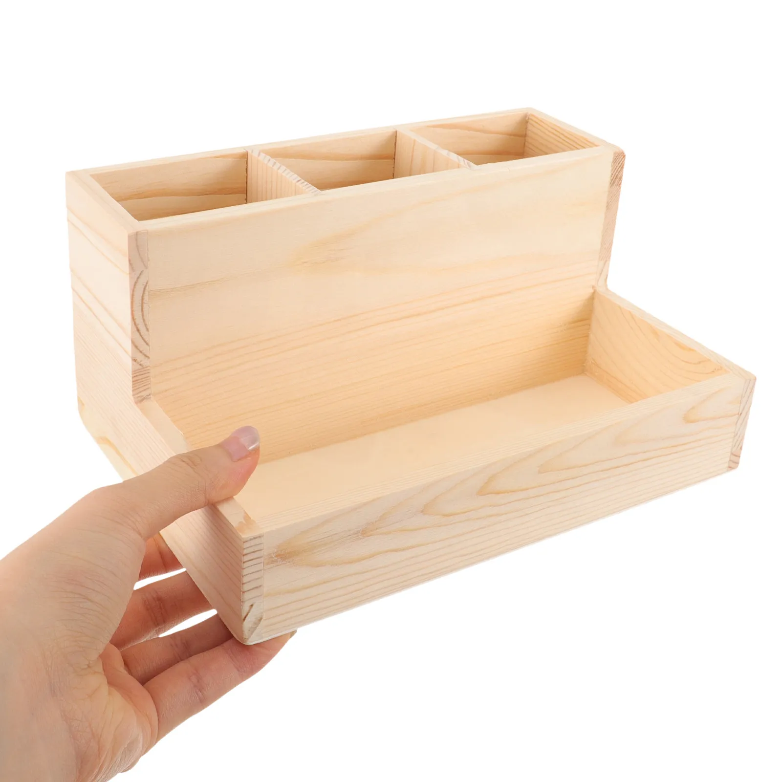Wooden Makeup Organizer Large Capacity Brush Nail Tool Storage Box for Vanity Countertop