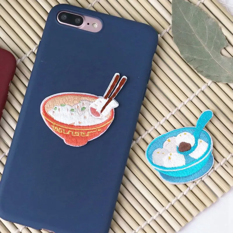 1 Piece Cartoon Chinese Food Embroidered DIY Clothing Patches Noodle Dumplings Parch Pasted On Sticker for Applique Decoration