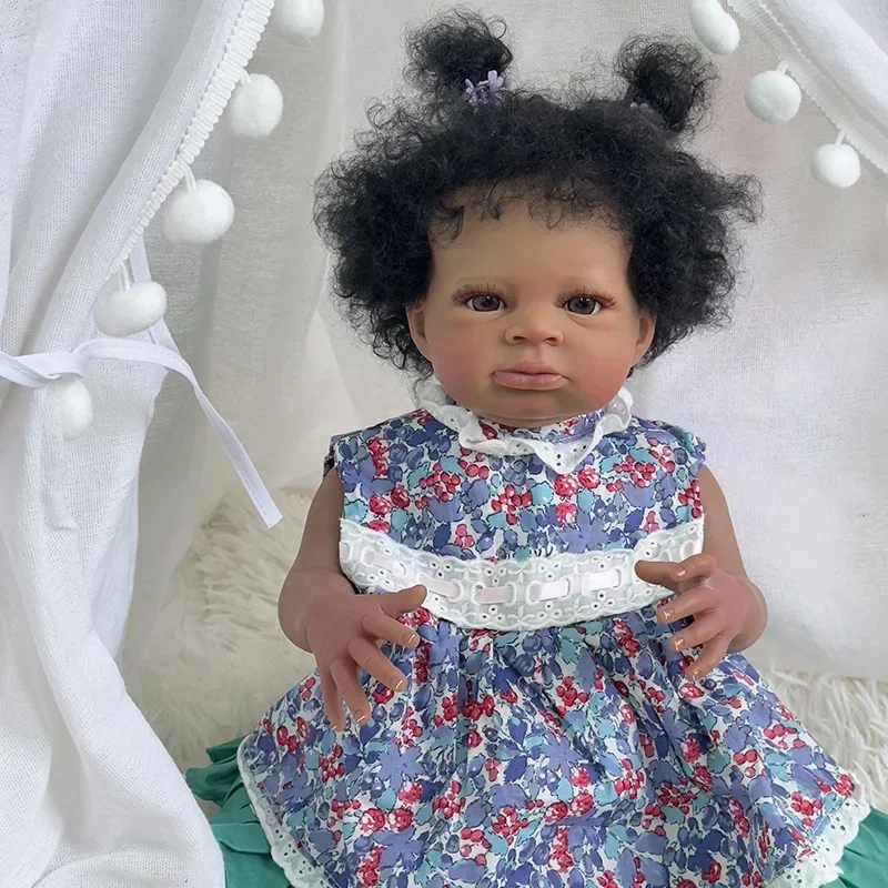 20inch Dark Brown Skin Reborn Baby Lanny Doll Art Made 3D Skin Lifelike Baby Collectible Doll Gifts for children