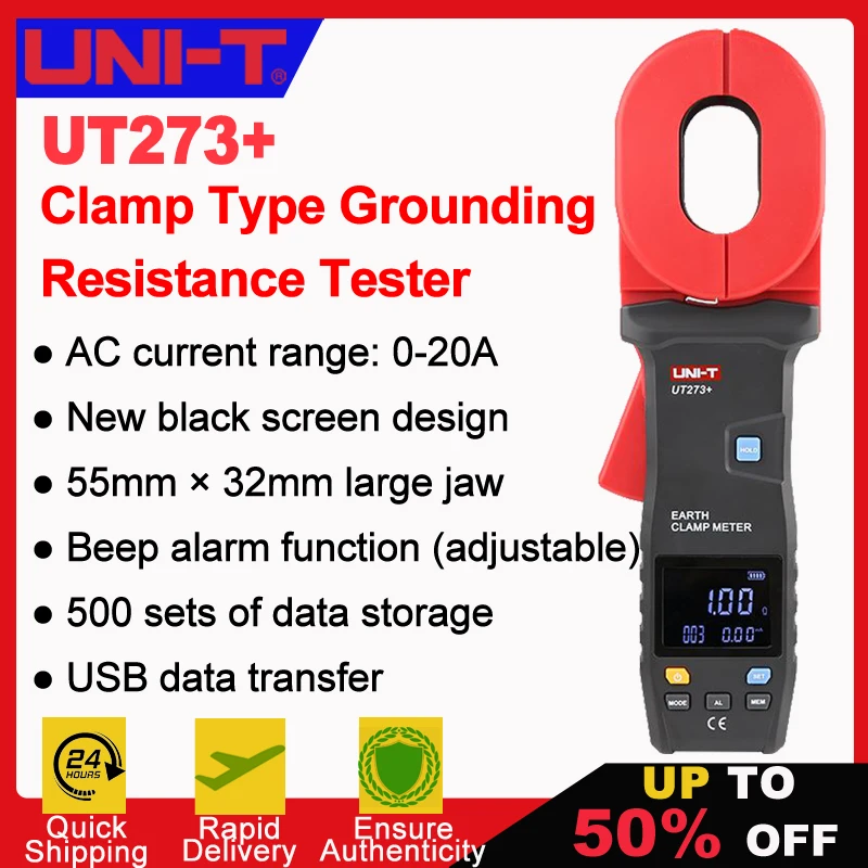 UNI-T UT273+ Plus Loop Resistance Tester Clamp-on Ground Resistance Tester Clamp Ammeter USB Data Transfer Data Storage