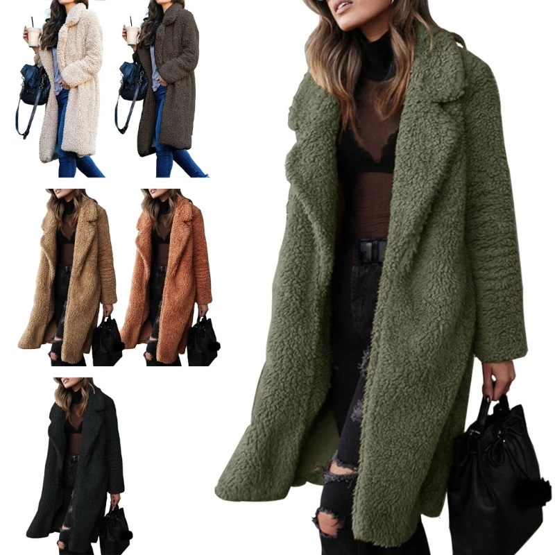 

Women Fuzzy Fleece Jackets Long Open Front Cardigan Jackets Coat Warm Furry Coat