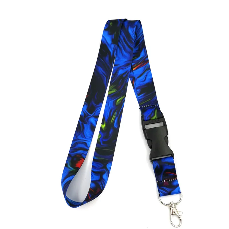 Blue Watercolor Marble Pattern Neck Strap Lanyard for keys lanyard card ID Holder Jewelry Decorations Key Accessories Gifts