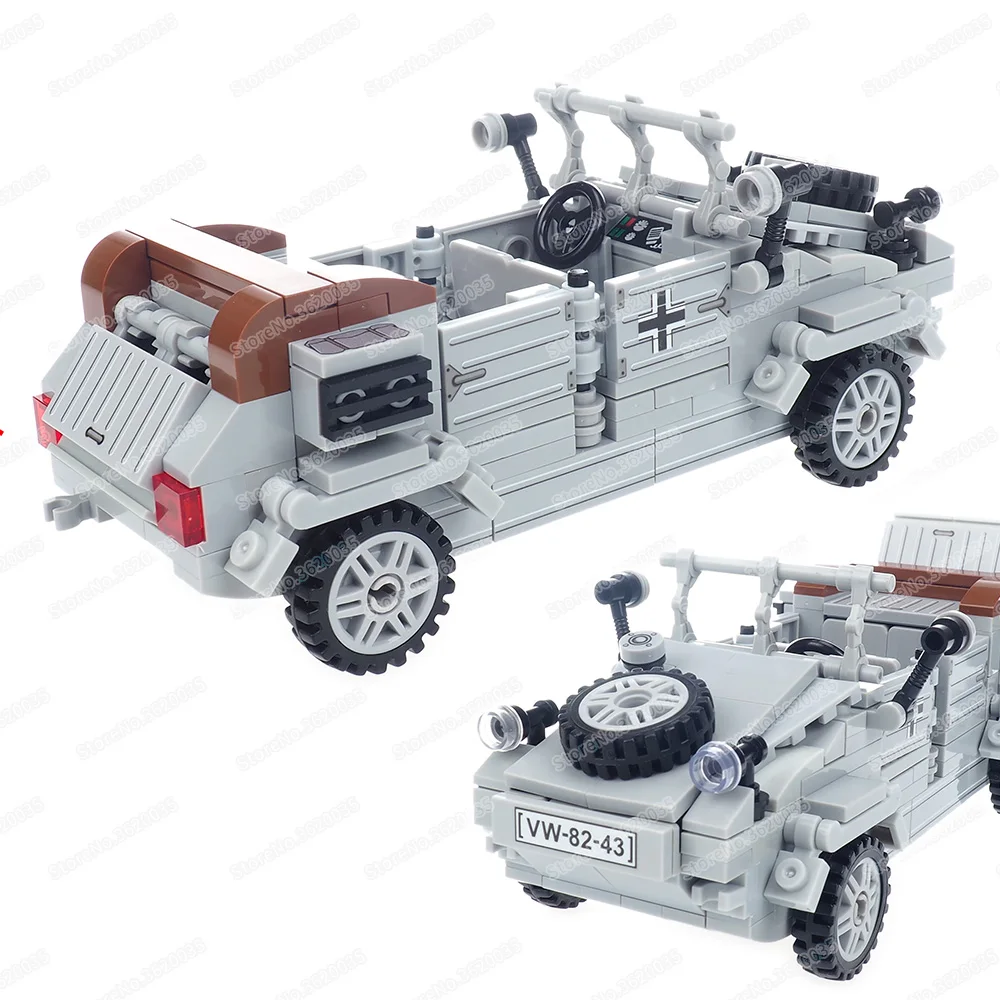 Army VW82 Type Barrel Car Military Building Block Assembled WW2 Figures Transportation Equipment Scenes Model Child Gift Boy Toy