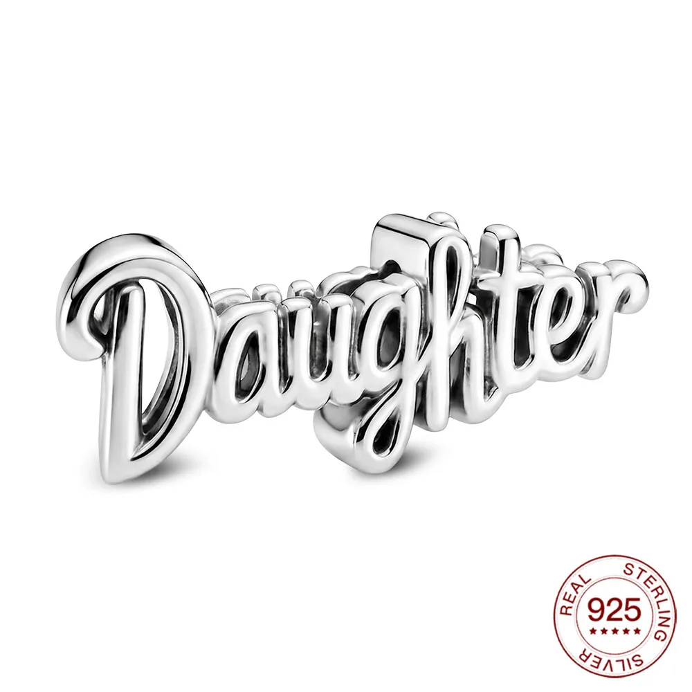 New 925 Sterling Silver Charms Family Series Handwritten 'Daughter' Bead Fit Original Bracelet DIY Jewelry Outfit Gift For Women