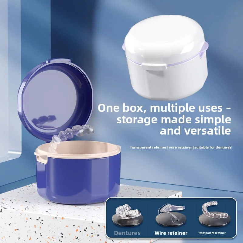 Portable with Cover Double-layer Hollow Drain Invisible Braces Storage Box Orthodontic Retainer Cleaning Box Denture Box