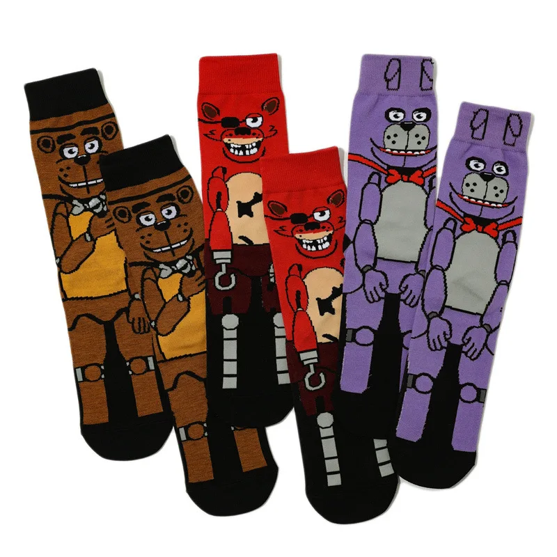 Calcetines de dibujos animados de Anime Bear Fox Gamers, calcetines de tripulación para hombres y mujeres, calcetines divertidos novedosos de diseñador