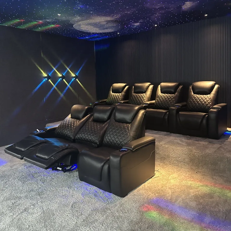 Leather Living Room Electric Function Multifunctional Double Seat Modern Design Theater Furniture Sofa Adjustable Armrest