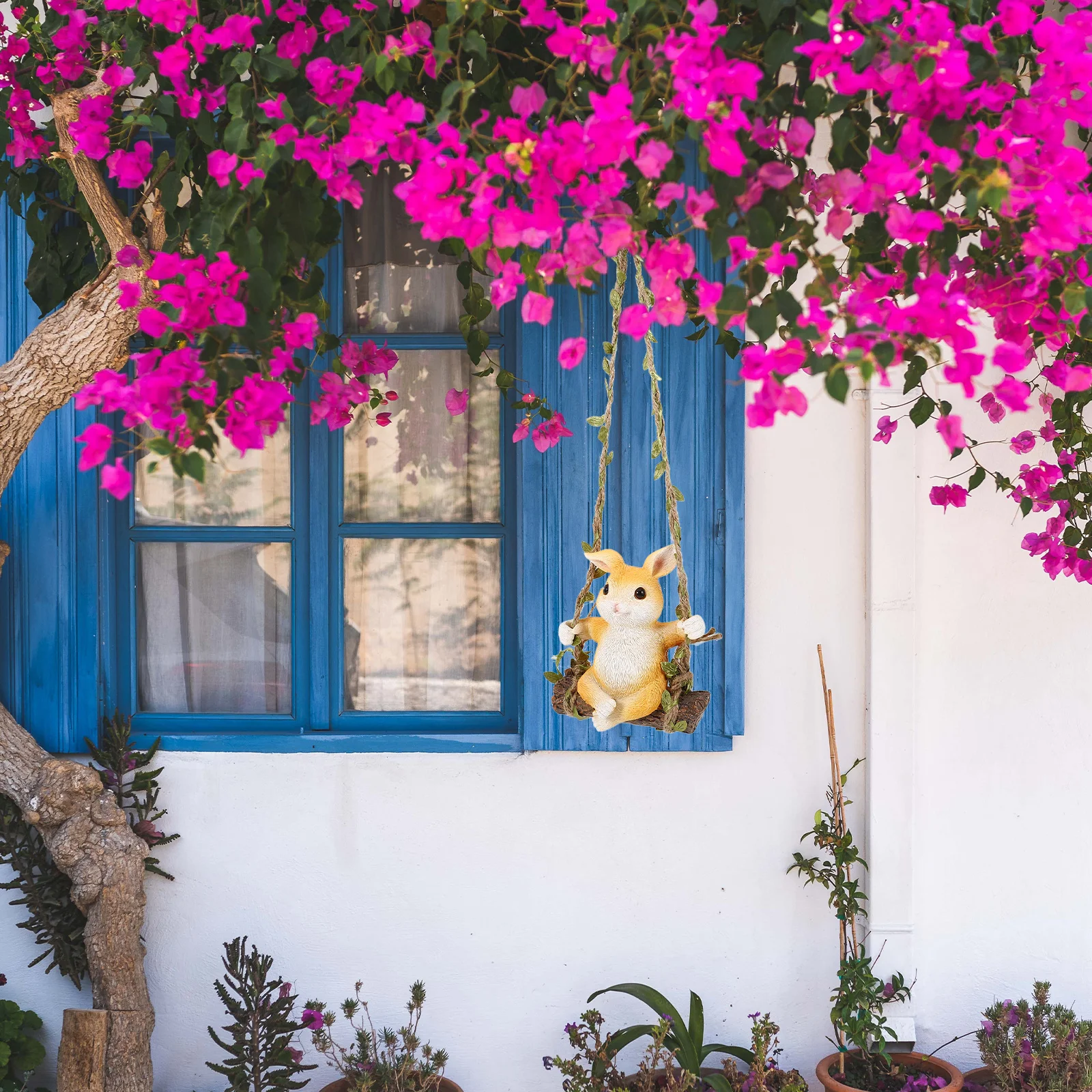 

Rabbit Swing Resin Garden Garden Resin Adornment Decor Outdoor Yard Tree Hanging Ornament Landscape Simulation Rabbit Craft