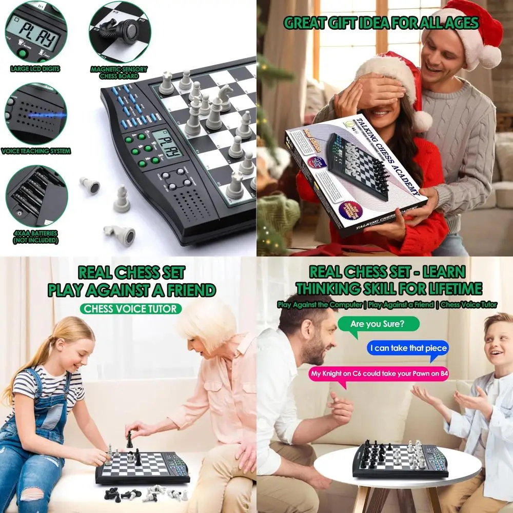 

Portable Voice-Guided Electronic Chessboard with Magnetic Pieces for Travel and 1-2 Player Games