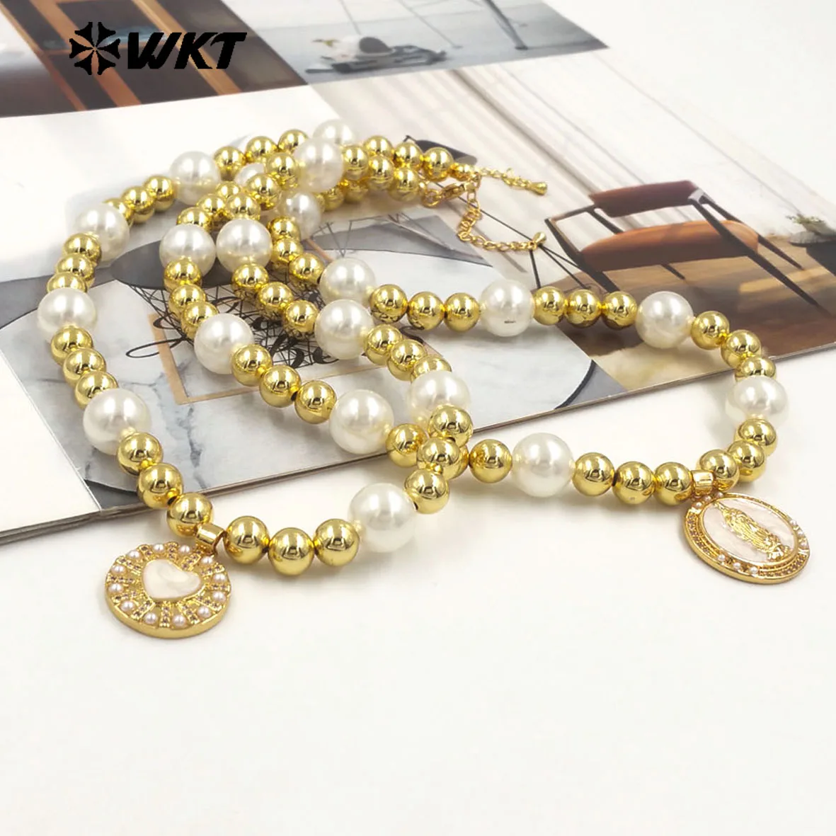WT-JN304 New Arrival Elegant Popular Simple Pearl Shell Necklace With 18k Gold Plated  For Women Daily Decoration