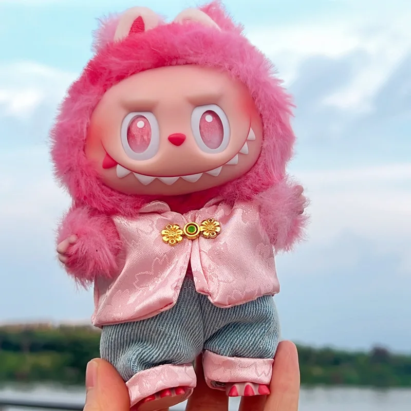 

Labubu 1-3 Gen 3.0 Vinyl Doll Clothes | Soft Pink Chinese Oriental Style "High Energy Ahead" Outfits