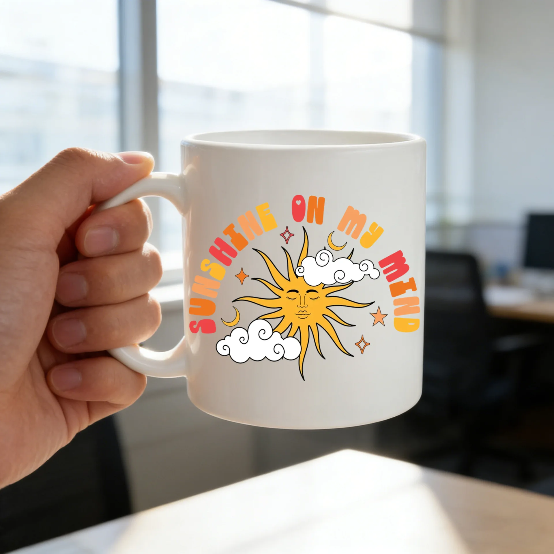 Bohemian wind sun cloud mug, creative English slogan ceramic cup directly from the manufacturer coffe kawaii cup