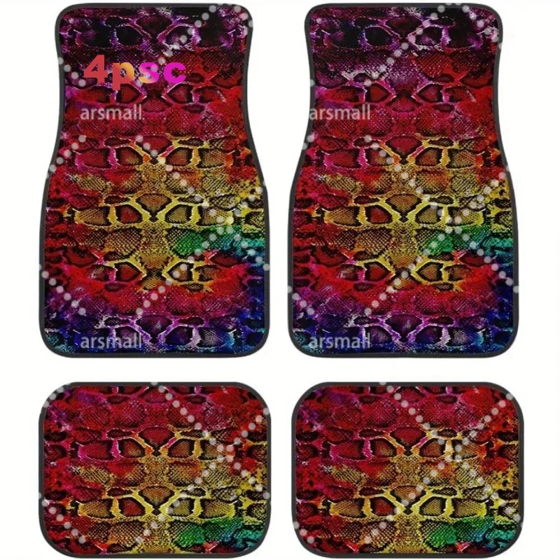 Automotive Floor Mats Snake Light Beige Print Cut Carpet Floor Mats For Cars Waterproof Front & Rear Liners 4pcs Car Mat Set, A