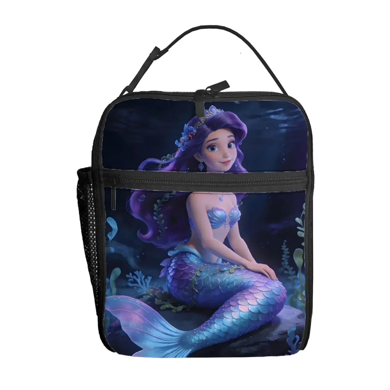 

1pc Little Mermaid Ariel cold color mysterious atmosphere printing lunch bag, portable portable meal bag, commuting, picnic