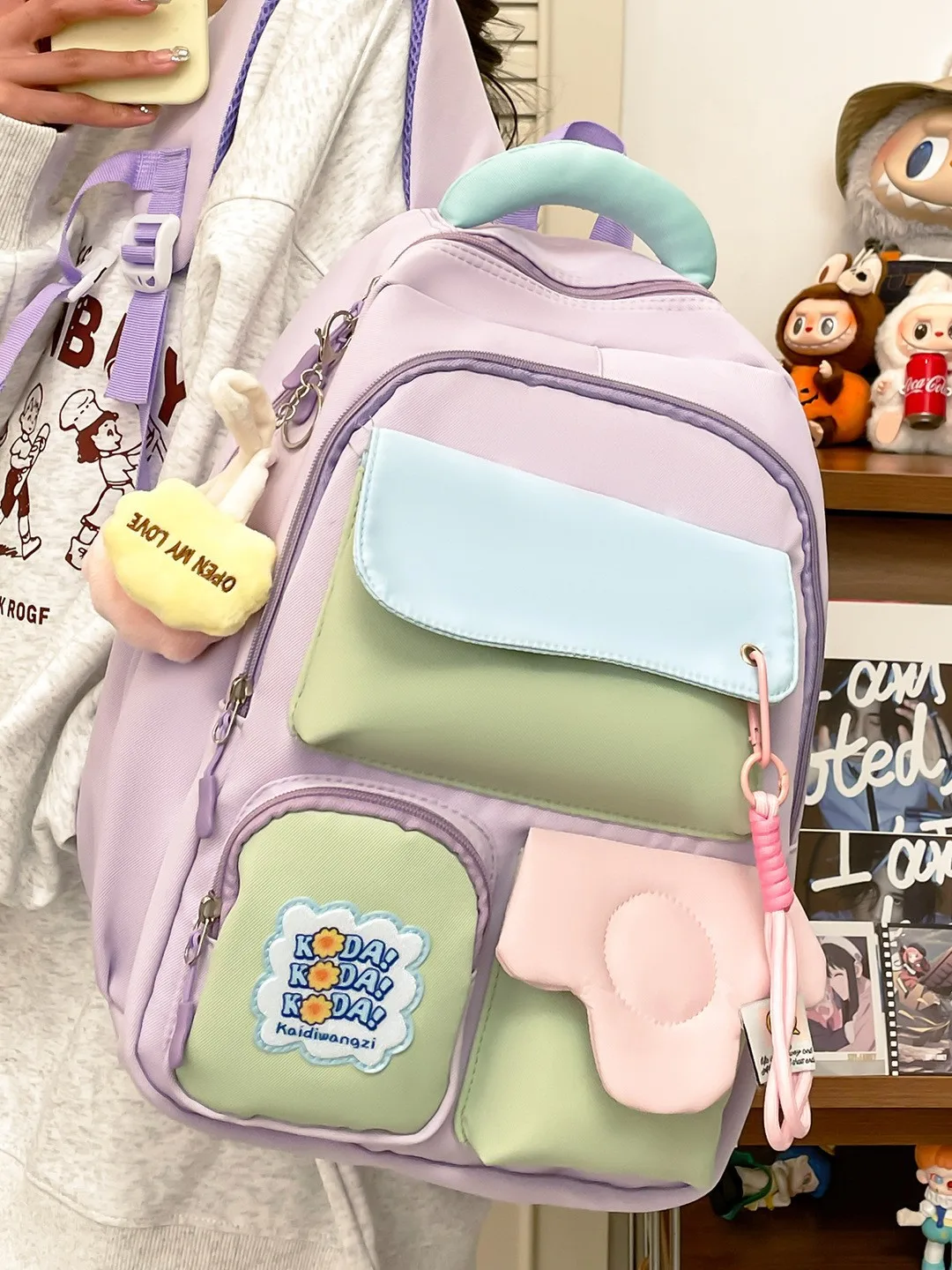 Grande capacidade Bapa para meninas Estudantes do ensino médio Coreano Sle Estudantes universitários Color Blo Bolsa escolar Material de nylon Un...