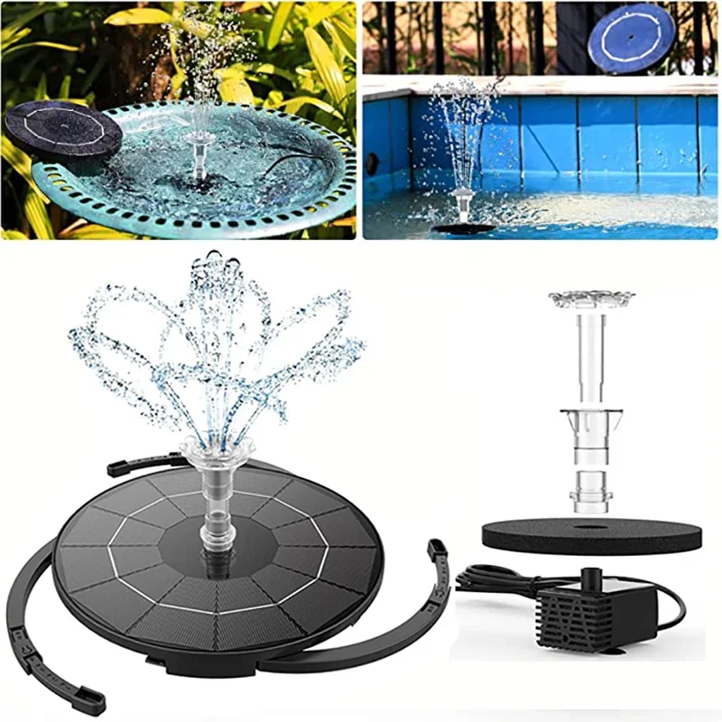 3.5W Solar Fountain Pump, Solar Powered Water Fountain Pump with 6 Nozzles,Solar Birdbath Floating Fountain for Garden