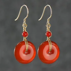 Self Created 925 Silver Natural Red Agate Safety Buckle Beads Earrings Original DIY By Hand Accessories Women Gifts Jewelry