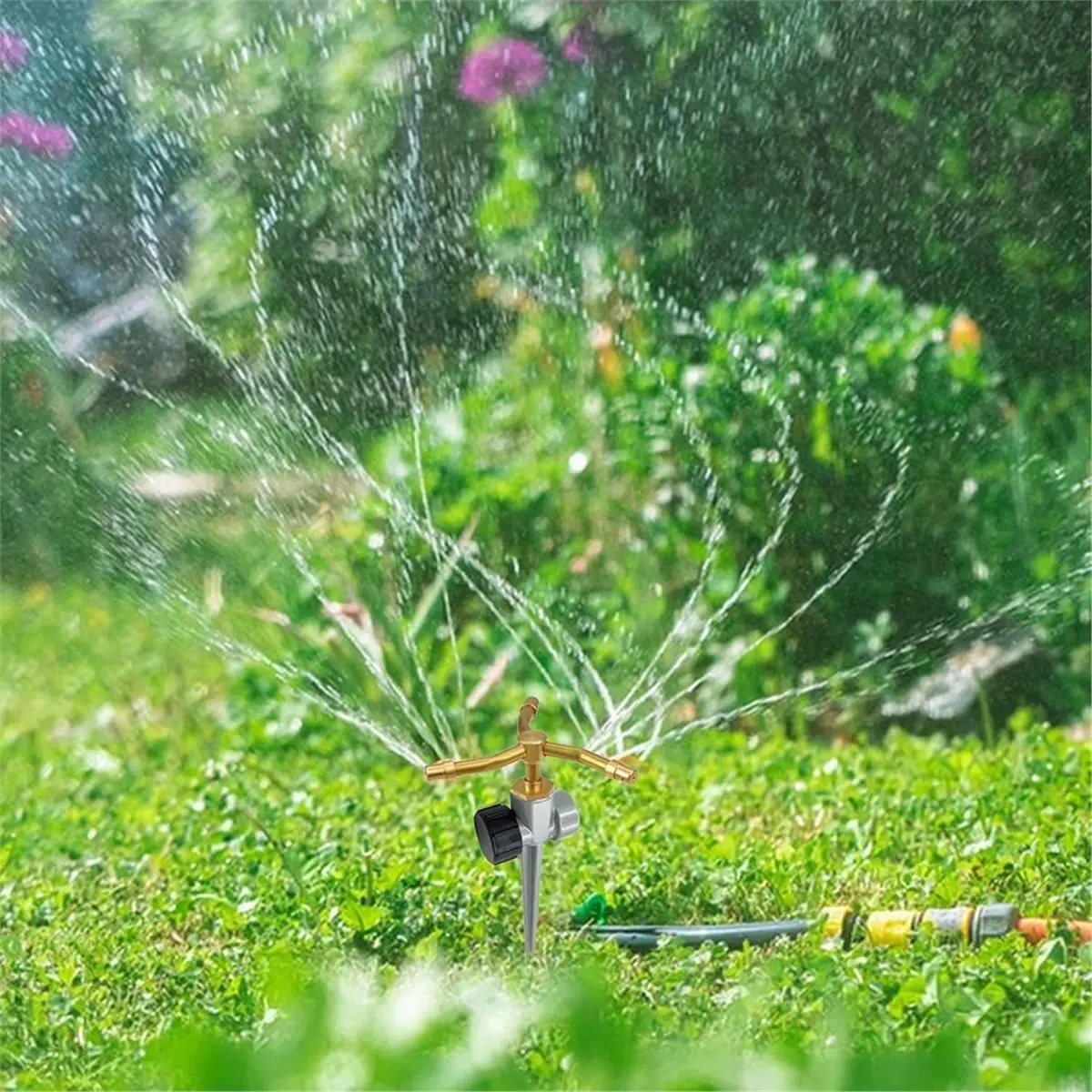 A74U Sprinklers for Yard-3-Arm Brass Gardening Sprinkler, Rotating Waterer Outdoor Lawn Sprinkler,Irrigation Tool for Garden