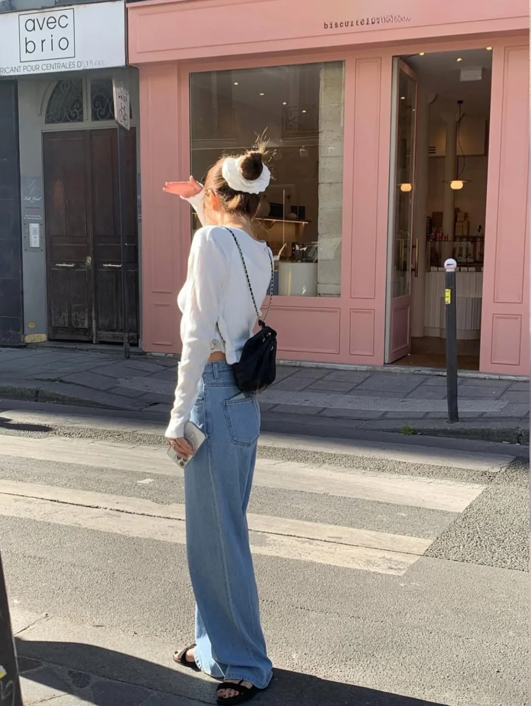 Minceur taille haute coupe ample bleu clair américain Sle Denim jean PREON travail décontracté taille haute jambe large coupe droite jean