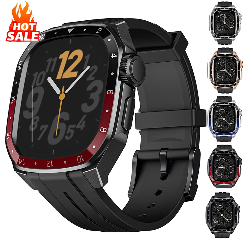 

Роскошный модификационный комплект для Apple Watch S11 10 46 мм, силиконовый ремешок из нержавеющей стали, чехол для IWatch 9 8 7 6 SE5 4 Diy Mod Kit