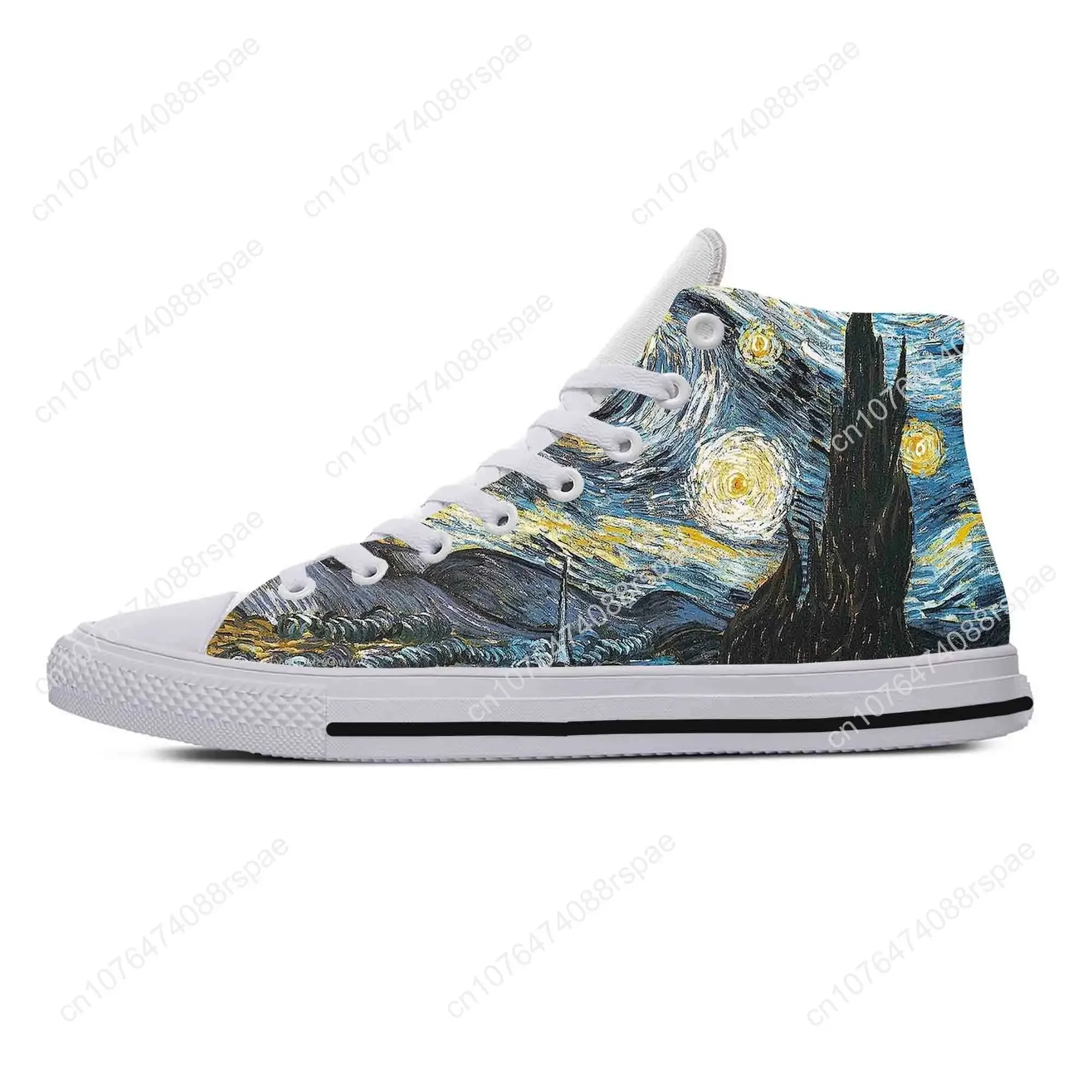 Vincent Van Gogh Starry Night pittura a olio divertenti scarpe di stoffa Casual alte comode e traspiranti stampa 3D uomo donna Sneakers