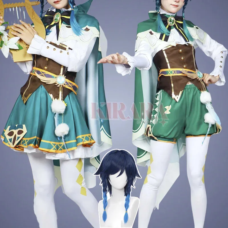 

Костюм для косплея Venti, парик, женское платье, костюмы для косплея Venti со шляпой для женщин, карнавальные наряды для ролевых игр