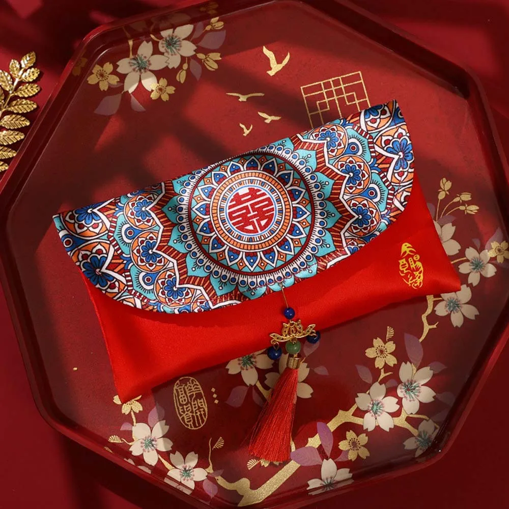 

New Year Blessing Words Brocade Red Envelope Brocade Cloth Tassel Spring Festival 2025 Money Pocket HongBao Best Wishes