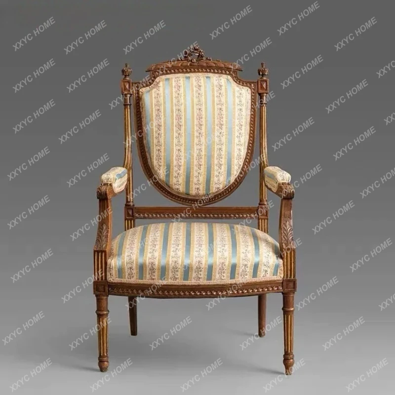 LX retro solid wood carving flower old sofa armrest back chair