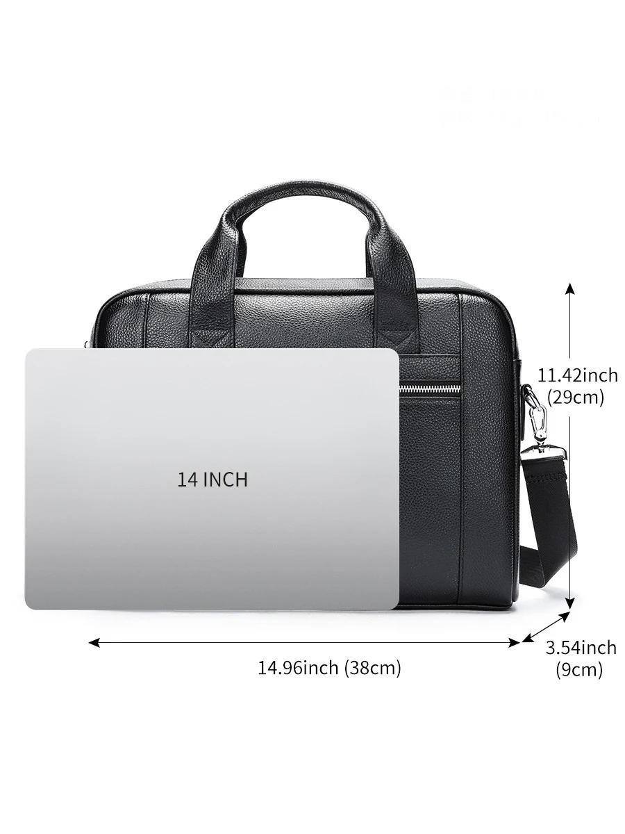 Lässige 14-Zoll-Laptoptasche für Männer weiche Rindsleder handtaschen Echt leder Umhängetasche für männliche schwarze Herren Business-Tragetaschen