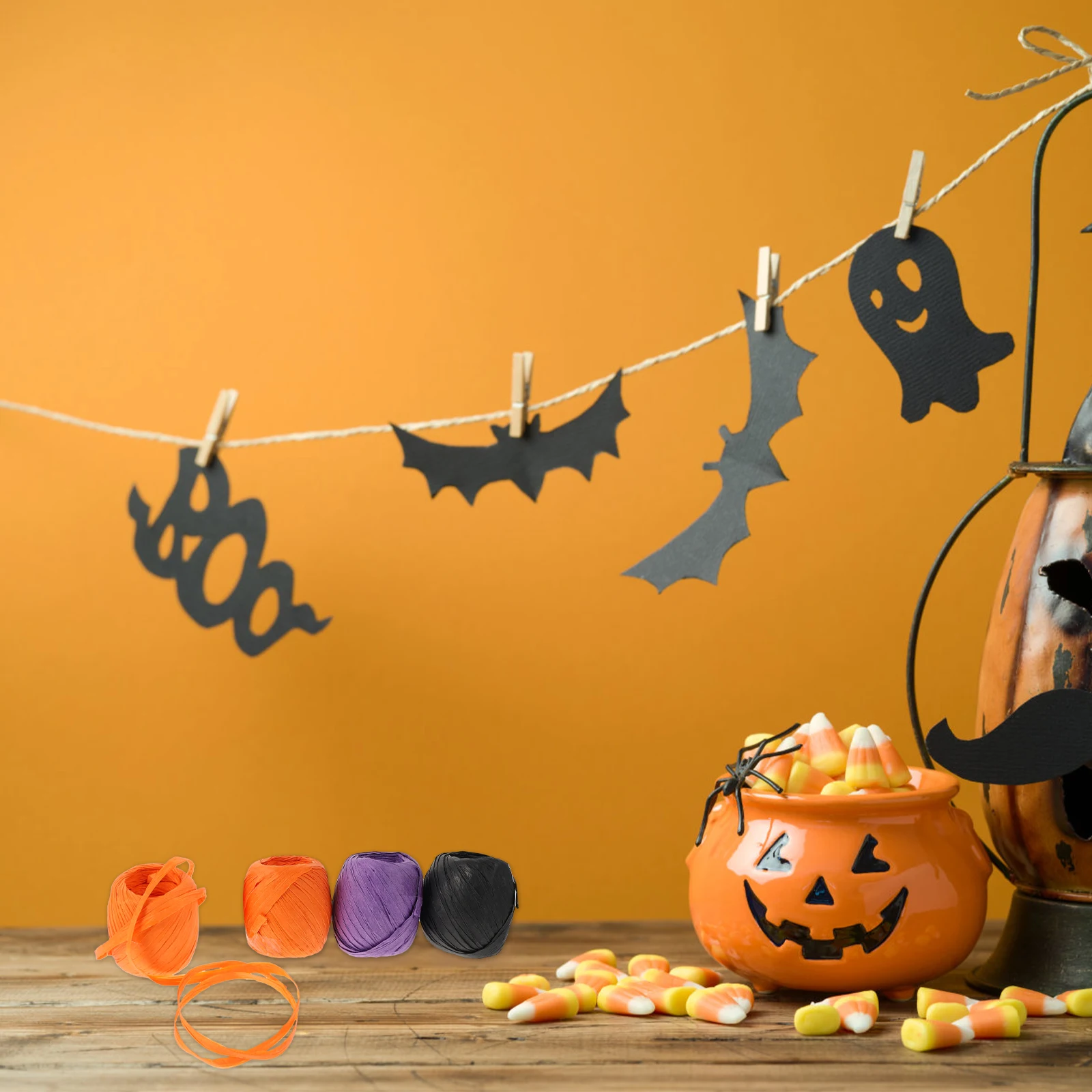 

6 Rolls Halloween Decoration DIY Raffia Paper Ribbon for Gift Wrapping Party Favor Bags Packing Manual Craft Supplies
